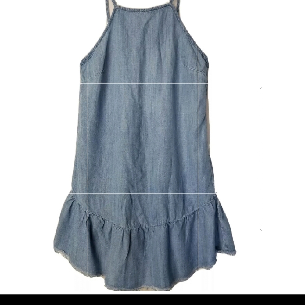 Juicy Couture Dress Size XS Blue Rouchie Mini Chambray Frayed Ruffle Hem Halter